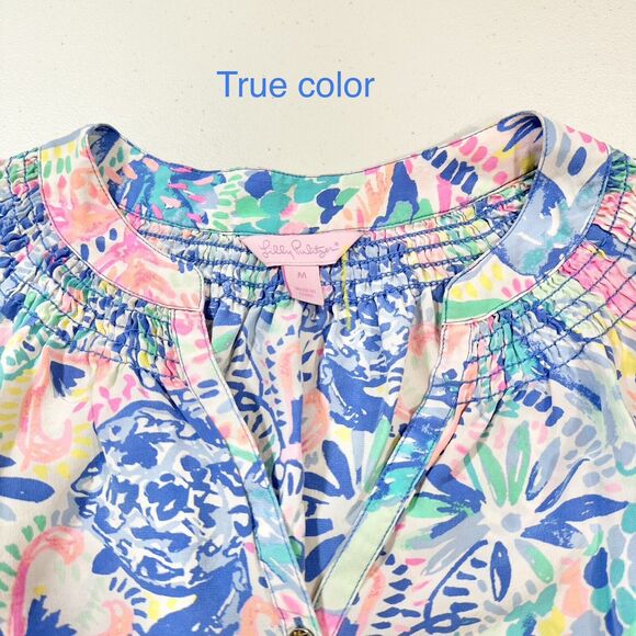 Lilly Pulitzer Elsa Silk Tunic Blouse Dancing on the Deck M | rainbow colors - Picture 2 of 7